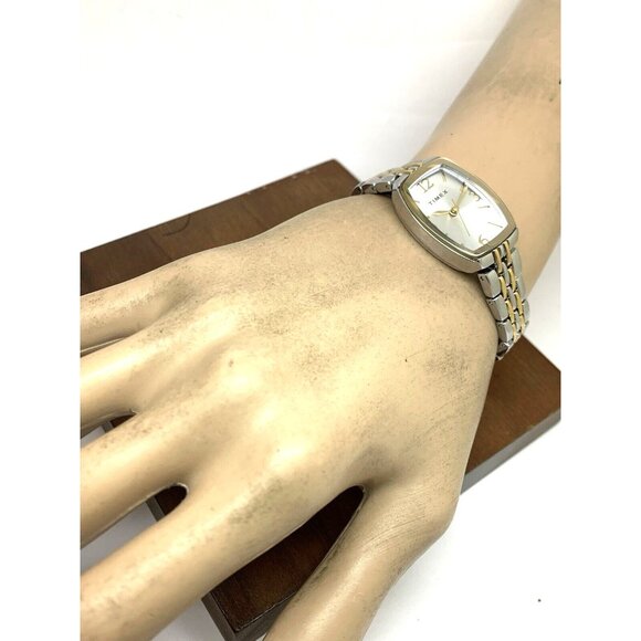 Timex Women's Watch TW2T50200 Quartz Silver Dial Rectangle Two Tone Steel 21mm - Picture 4 of 13